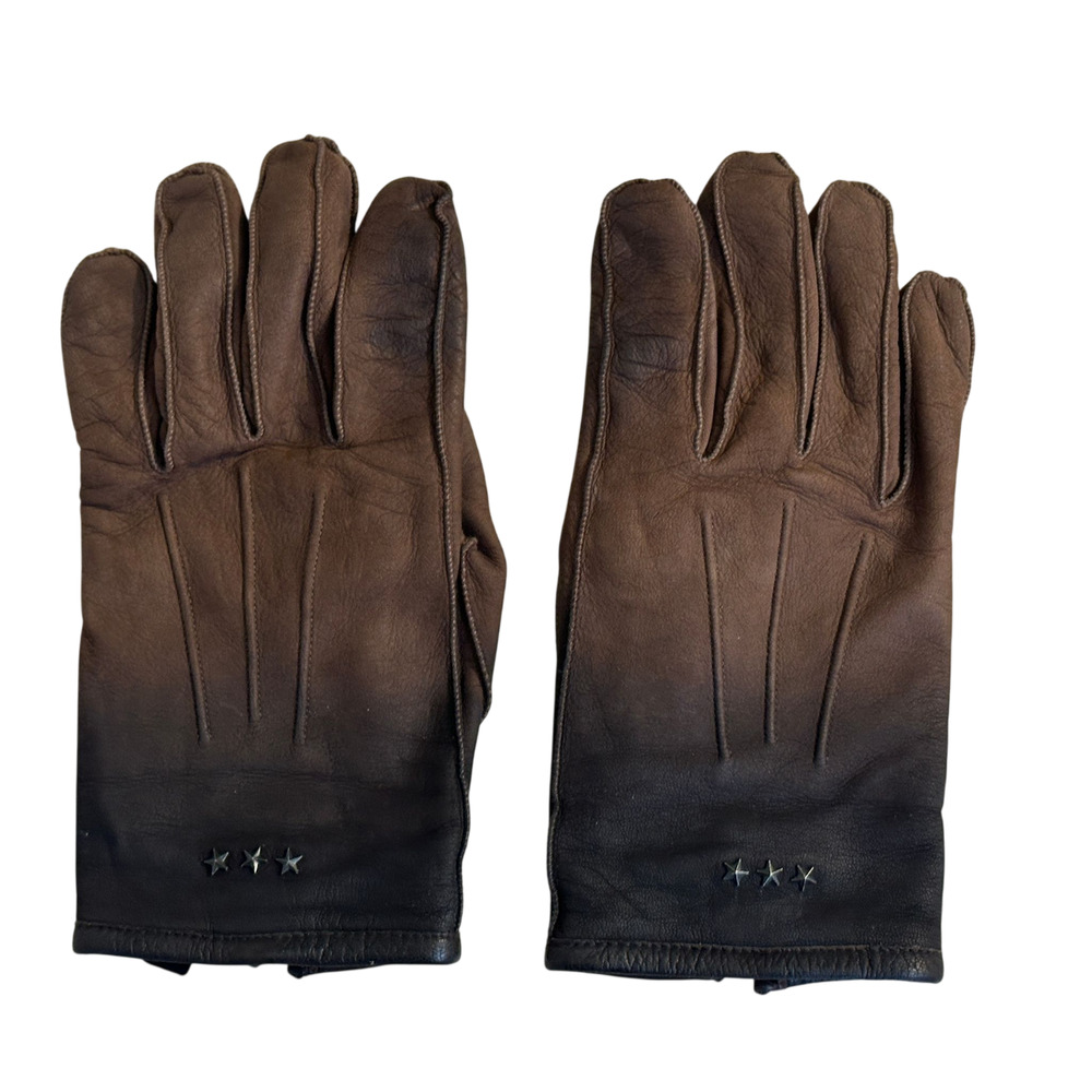 John Varvatos Lambskin Gloves Mens S Brown Ombre Cashmere Wool Lined Star Studs